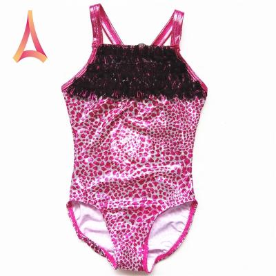 China stretch 4-Way Frill-trimmed shiny leopard-print kids leotard for sale