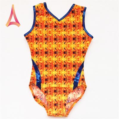 China 4-Way Stretch Psychedelic-Print Gymnastics Yellow Leotard Tights For Girls for sale