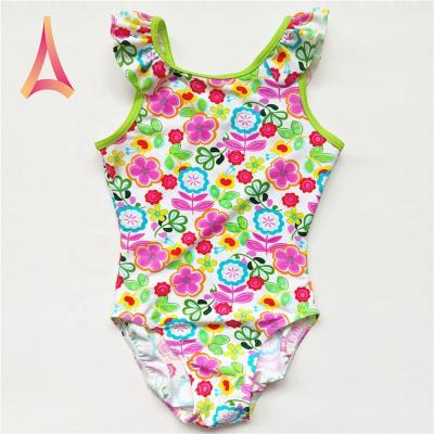 China 4-Way Stretch Ruffle Shoulder Garden-Print Jolly Kids Leotard Tights for sale