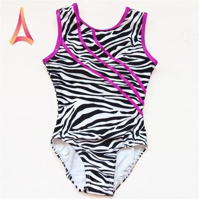 China 4-Way Stretch Contrast Trim Zebra-Print Kids Gymnastics Dancer Tights for sale