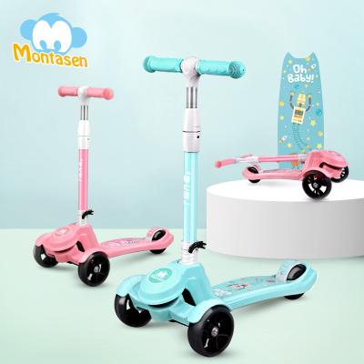 China Montasen Cute Child Plastic Turn Signal Wheels Foldable Stable Gravity Kids Sports Game Scooter Steering Car for sale