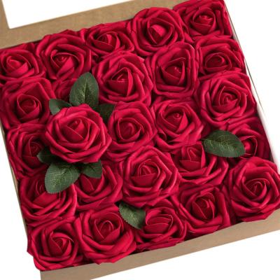 China Beautiful Colorful Hot Selling Artificial Moss Rose Flower 8cm DIY Wedding Gift Box PE Head Foam for sale