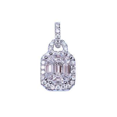 China 2022 New Arrival 18K White Gold Wand Cut Geometric Timeless Round Candle Diamond Shinning Milgrain Pendant For Women for sale