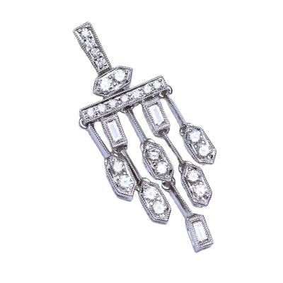 China Art Deco Timeless Refined Art Deco Style 18K White Gold Diamond Milgrain Pendant For Women for sale