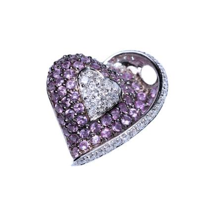 China Dramatic Rose Sapphire Diamond Tilted Double Hearts Exceptional Heart Radiance Design 18K White Gold Pendant For Women for sale