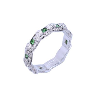 China Classic Fashion Refined Classic Simplicity 18K White Gold Tsavorite Diamond Eternity Milgrain Band Ring For Women for sale