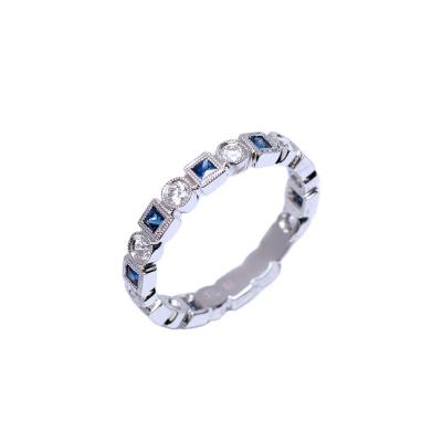 China 18K White Gold Fashion Classic New Arrival Best Quality Tsavorite Diamond Stackable Eternity Milgrain Simple Band Ring For Ladies for sale