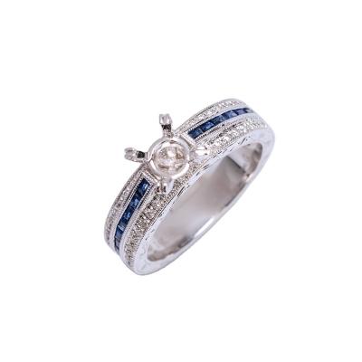 China Unique High Quality Sapphire Diamond Stunning Milgrain Ring Mounting Center 1.0CT 14K White Gold from Modern Classic for Bridal for sale