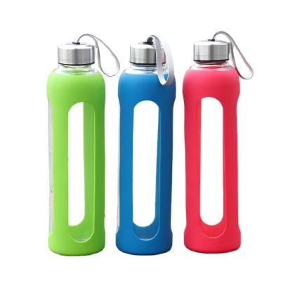 China Viable No MOQ BPA Free High Borosilicate 1000ml Custom Glass Water Bottle With Portable Lids for sale