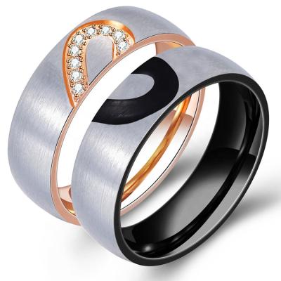 China Hottest Couples Romantic Promise Gemstone Rings Titanium Steel Crystal Jewelry Heart Collision Romantic Wedding Rings A9B for sale