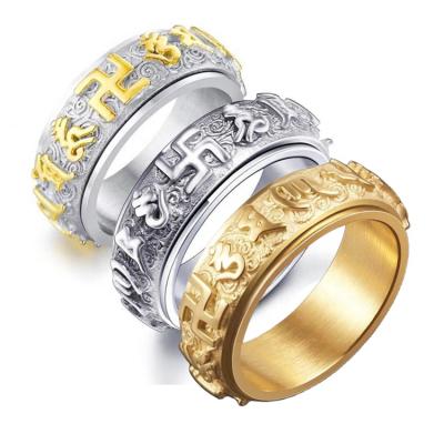 China Amazon Religious Best Selling Stainless Steel Tibetan Buddhism Rotation Rings Six Character Charm Holy Scripture Religious Deyuan 11S Rings for sale