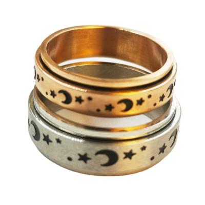 China Hot Selling Amazon Vintage Moon Star Couples Worry Ring Stainless Steel Stirring Person Spin Lovers Promise Ring Deyuan B1S for sale