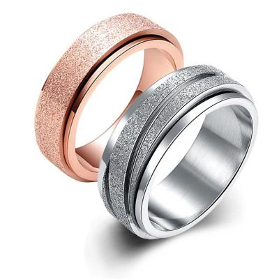 China Vintage Amazon Best Selling Stainless Steel Worry Spinner Lovers Ring Vintage Couple Frosted Promise Spin The Restless Person Ring Deyuan B3S for sale