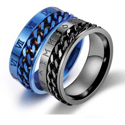 China Hiphop Amazon Hit Stainless Steel Rune Spinner Worry Lovers Ring Roman Numeral Couples Spin Deyuan B4S Ring of Stirring Person Hip Hop for sale