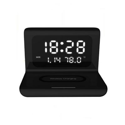 China Multi-function Stylish Digital Clock Alarm Clock Wireless Charging Smart Phone Wireless Charger For Bedroom Office for sale