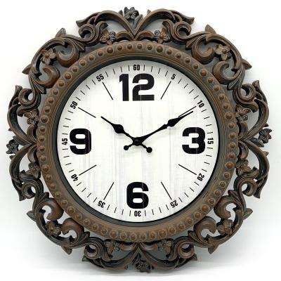 China Wholesale Antique Hot Sale Promotional Home Decoration Retro Style Brown Style Vintage Carved Wood Antique Wall Clock for sale