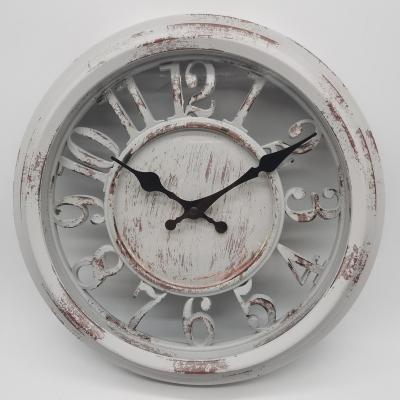 China Antique Style 13 Inch Customized Retro Style Home Decorative Round Shape Roman Numeral Antique White Wall Clock for sale