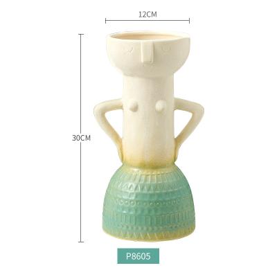 China Modern Nordic Creative Ceramic Cartoon Flower Arrangement Living Room Decoration Central Institute of Statistics Ceramic Bottle Vase Personality for sale