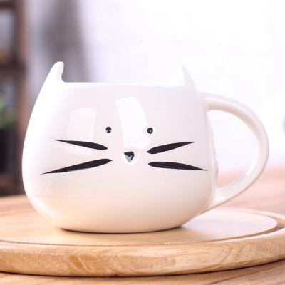 China Custom Retailer Viable Custom Retailer Cute Cartoon Black Pairs Cat Ceramic Water Coffee Mug White Porcelain for sale