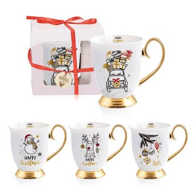 China Cartoon Decal Christmas Santa Snowman Ceramic Mug With Custom Viable Dish Tray for sale