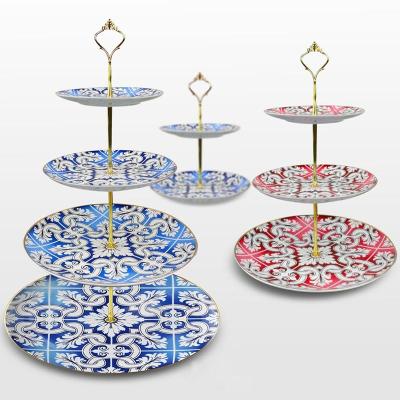 China Two Layer Floral Design Porcelain Bone Chines Dinnerware Ceramic Cheesecake Display Dishes And Racks for sale