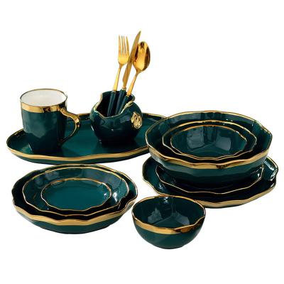 China Modern Design Viable High Quality Gold Rim Elegant Porcelain Tableware Dinner Set For Halloween for sale