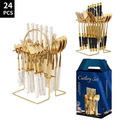 China Sustainable Luxury Modern Black Gold Royal Stainless Steel Cuttlery Set Box 32PCS Cutlery Set for sale