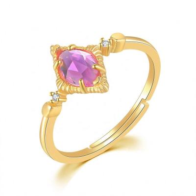 China Cute Unique Design 14K Gold Plated 925 Sterling Silver S925 Ring With 5# Red Corundum RI113 for sale