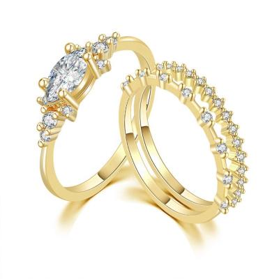 China Aneis Feminino CLASSIQUE Hot Sale Minimalist 14K Gold Plated Zircon Ring Bridal Wedding Set Stackable KAR229 for sale