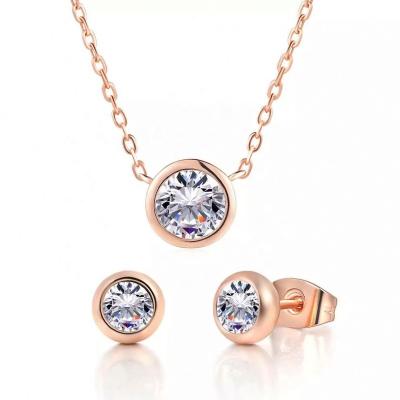 China CLASSIC Women Classic Simple Style Round Shaped Zircon Diamond Earring And Necklace Jewelry Set for sale