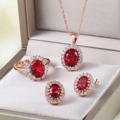 China Classic Fashion Women Rose Gold Plated Necklace Ring Earring Wedding Jewelry Set for sale