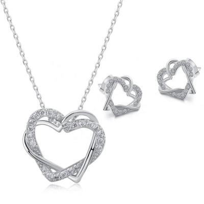 China Fashion Design Diamond Stud Earrings And Necklace Jewelry Heart Shaped Set For Women Wedding for sale