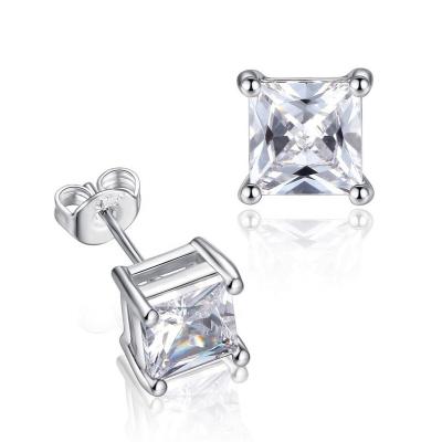 China 2022 CLASSIC Fashion Wedding Engagement Jewelry Geometric Square Shape Clear Zircon Diamond Stud Earrings for sale