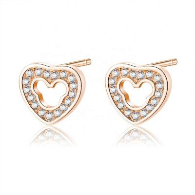 China Simple Design Cute Cute Micro Pave Heart Shaped Hollow Mickey Mouse Stud Earrings Zircon For Girls for sale