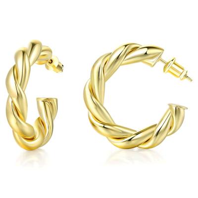 China FASHIONABLE Hypoallergenic Lightweight Gold Plated 30MM Chunky Twisted Hoop Earrings for sale