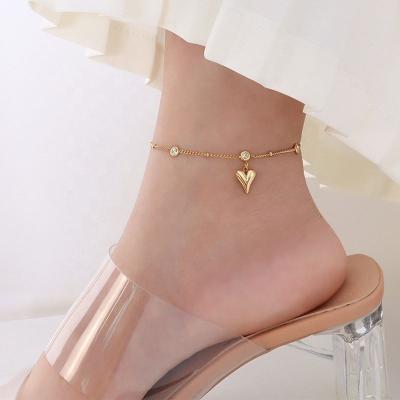 China CLASSIC Wholesale Custom Waterproof Foot Jewelry 18k Gold Plated Stainless Steel Heart Charm Anklet Chain for sale