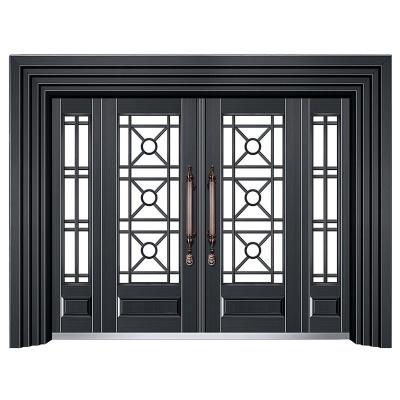 China 2021 Price Security Design Modern Suitable Luxury Glass Entry Double Steel Door for sale