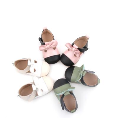 China Newborn shoes deodorization BEIEBIENOYA pink and black outsole light suede size 2-13 elegant bow leather baby shoes for sale