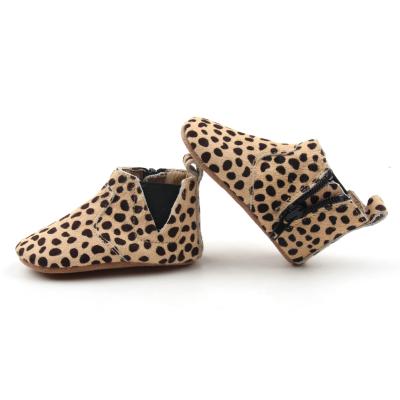 China BEIBEINOYA Baby Leopard Flat Boots Mo Hair Zipper Leather Chelsea Soft Unique Baby Boots for Boys and Girls for sale