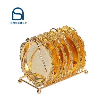 China Retro Coaster Viable Classical European Style Metal Cocktail Palace Pattern Zinc Alloy Gold Plated Silver Gold Plated Coaster for sale