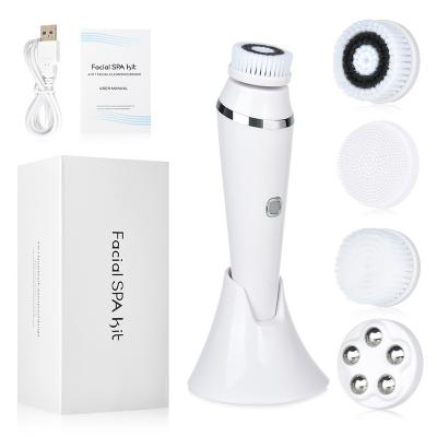 China Acne Treatment 4 in 1 Face Exfoliating Electric Washing Machine Silicone Scrub Rotating Sonic Facial Cleansing Brush Pore Remover for sale