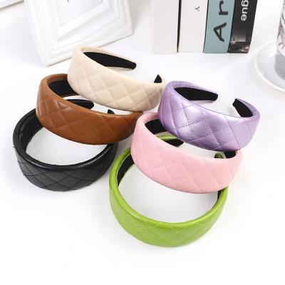 China Wholesale Popular Simple Solid Color Adult Flat Hairband Headband HB706A PU Leather Headbands For Women 2020 for sale