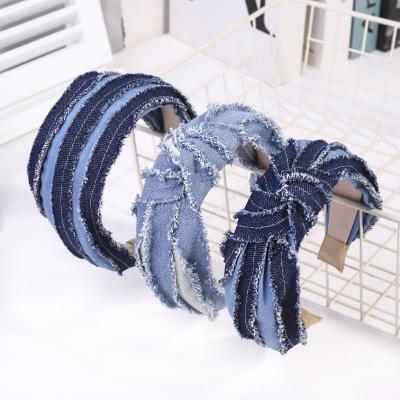 China HB710A 2020 new fashion denim lattice fabric popular simple headband tied headband for women for sale