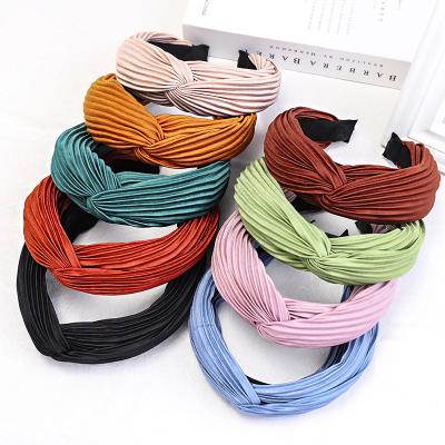 China HB558 Eco-friendly Wrinkled Hairband Solid Color Elegant Knot Hairbands Headband For Women for sale