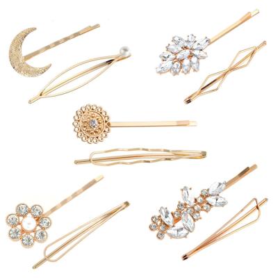 China Simple Eco-friendly HC237A Crystal Hair Accessories Rhinestone Hair Clips Gold Alloy The Hair Grips Set for sale