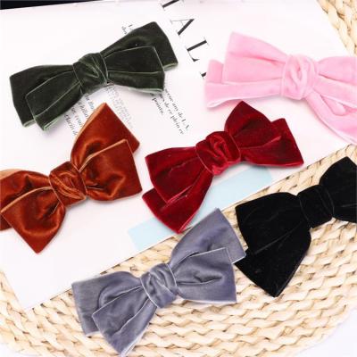 China Wholesale HC463 Perfect Velvet Finish Mini Ribbon Bow With Clip Forwomen Handmade Girls Bow Hair Clip For Decoration for sale