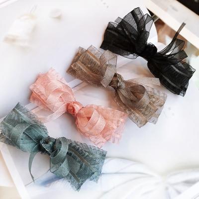 China HC231 Korean High Quality Yarn Chiffon Hand Hair Clip Bow Hair Clip Net Yarn and Hair Bow Candy Clip Fashion for sale