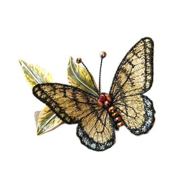 China HC088A Perfect Finish Quality Girls Hair Clip Fashion Butterfly Hairpins Cloth Embroidery Hairpins for sale