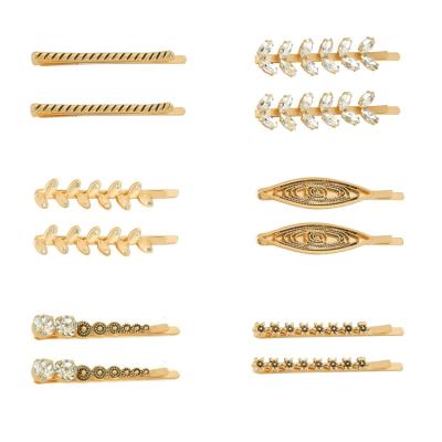 China HC238A Unique Design Eco-friendly Crystal Hair Accessories Rhinestone Hair Clips Gold Plated Alloy Hair Grips Set for sale