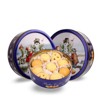 China 115g Round Delicious Wholesale Normal Tin Danish Style Butter Cookies With Christmas Design for sale